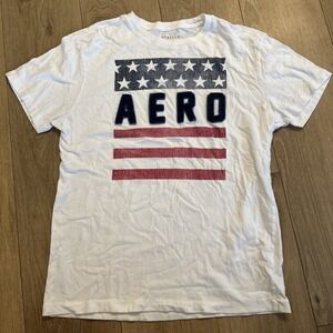 Aeropostale Aero Men's USA Flag Vintage‎ Tee White Size Medium